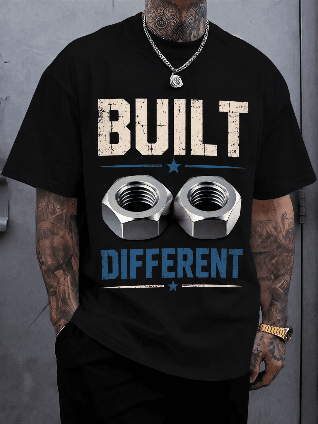 Built Different Funny Mechanic T-Shirt, Industrial Nut Graphic Tee, Cool Humor Shirt for Men, Gift for Mechanics and DIY Lovers