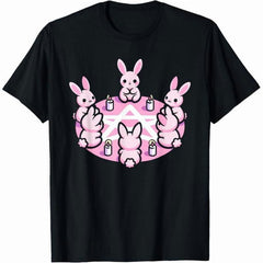 Bunny Rabbit Pink Pentacle Pentagram Pastel Goth Dark Humor T-Shirt Casual Shortsleeve Graphic Fabric