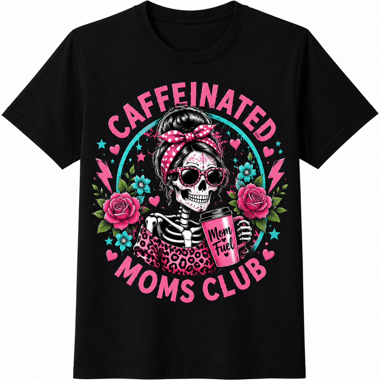 Caffeinated Moms Club Funny Coffee Mom Shirt for Women, Mama Graphic Tee, Mom Life T-Shirt, Cute Mother's Day Gift for Mom, Trendy Casual Short Sleeve Graphic Top