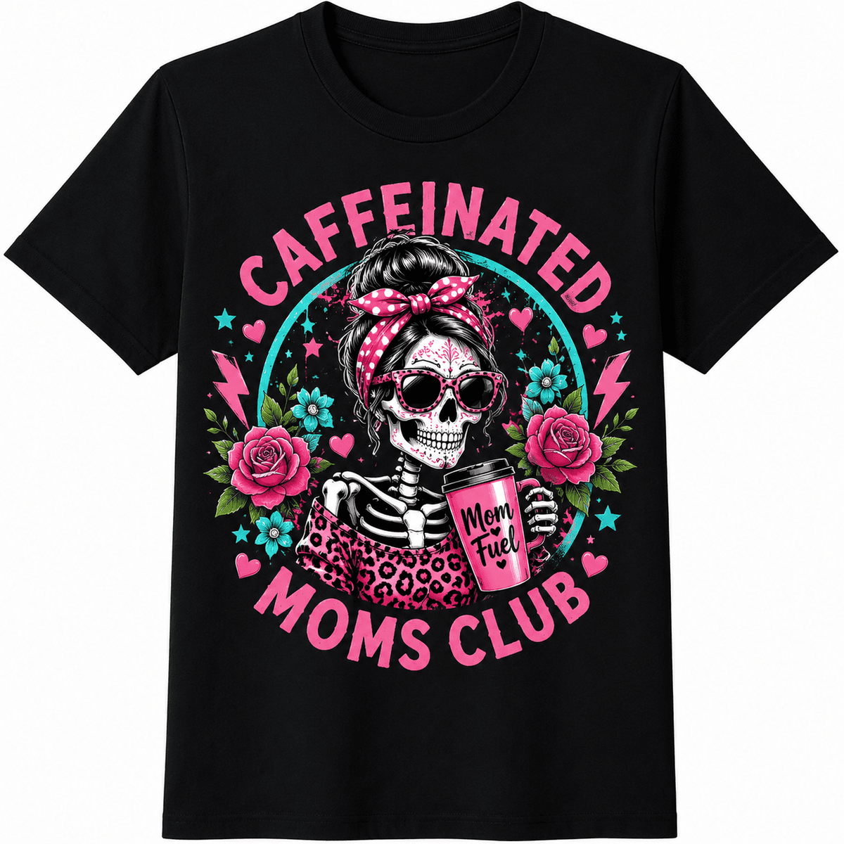 Caffeinated Moms Club Funny Coffee Mom Shirt for Women, Mama Graphic Tee, Mom Life T-Shirt, Cute Mother's Day Gift for Mom, Trendy Casual Short Sleeve Graphic Top