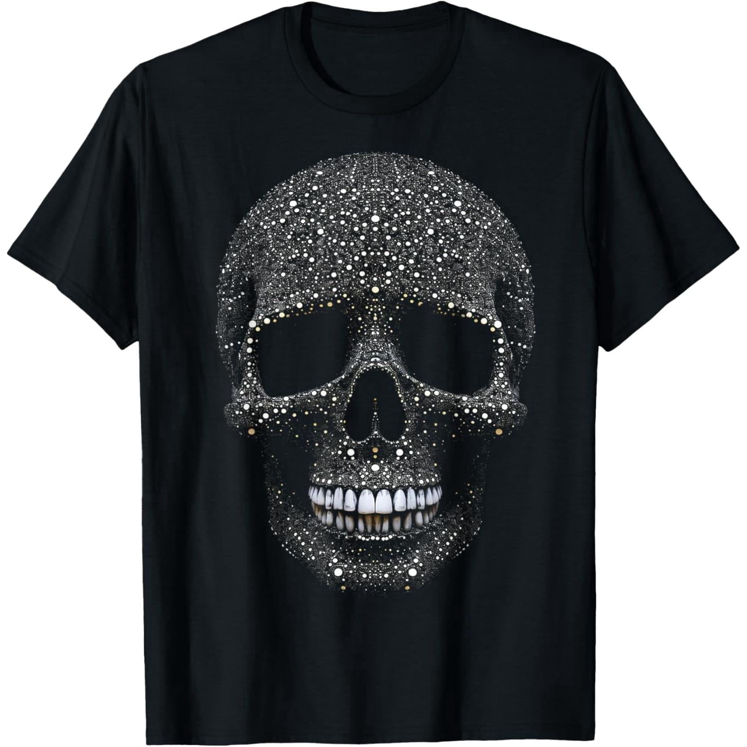 Casual Cotton T-Shirt with Crystal Skull Tee – Intricate Rhinestone Gothic Design Short Sleeves - Teeshirts,Graphic Tees Stream Elements Shirt,Graphic Tees Stream Elements Shir Graphic Tees
