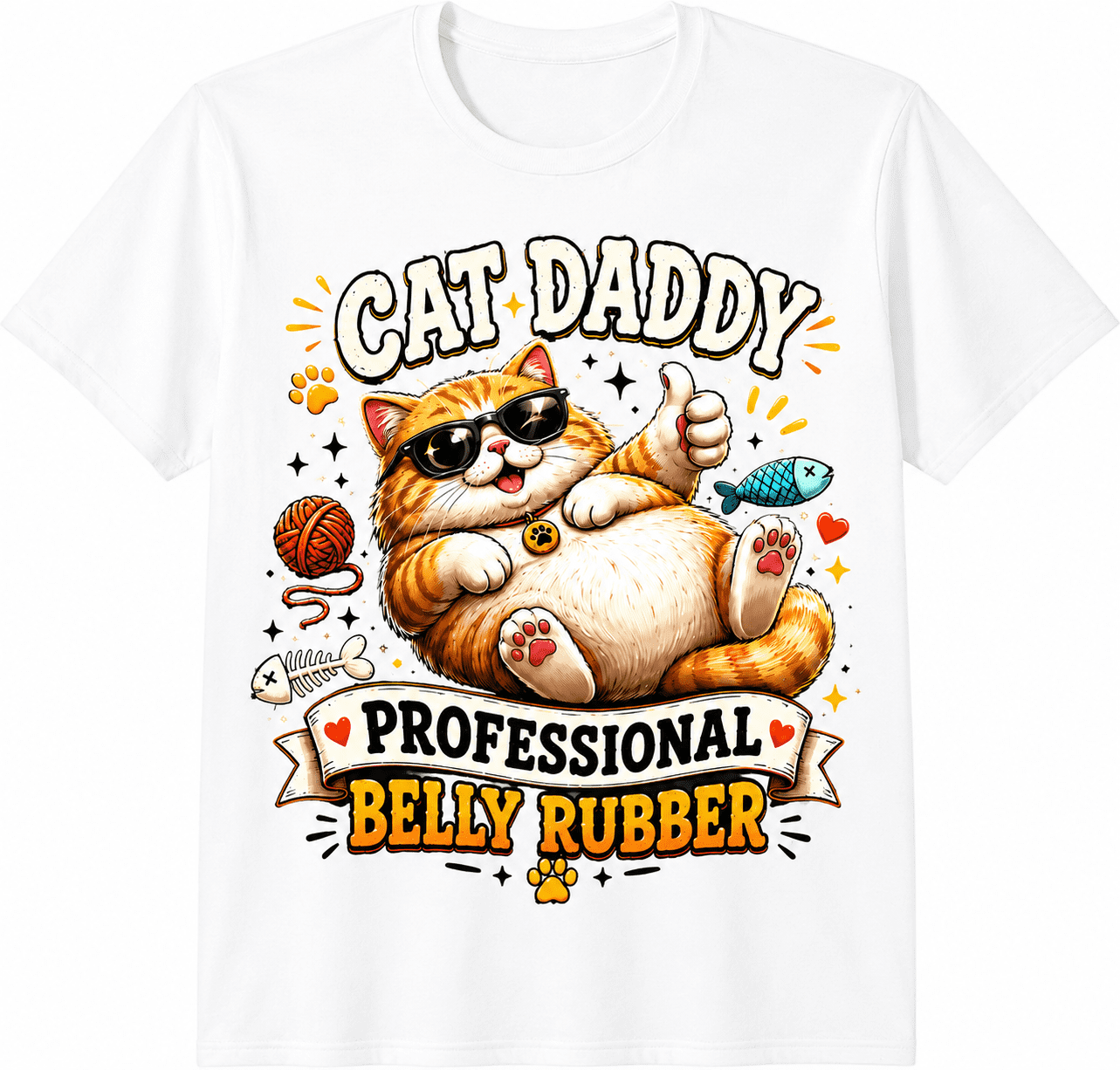 Cat Daddy Professional Belly Rubber Funny Cat Lover T-Shirt, Cute Orange Cat Graphic Tee for Men Women, Cat Dad Gift Shirt, Pet Owner Humor Casual Short Sleeve Top