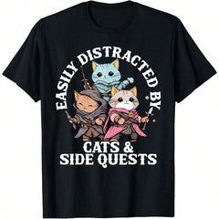 Cats Side Quest Distracted Tabletop Funny Men Women Kids Dad T-Shirt