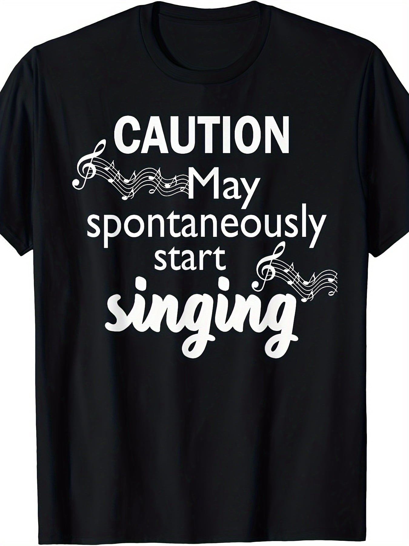 Caution May Spontaneously Start Singing Funny Music Lover Graphic Tee for Men Women, Singer Songwriter Short Sleeve T-Shirt, Casual Crew Neck Top for Musician Gift