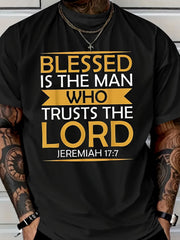 Christian Bible Verse Graphic T-Shirt for Men, Blessed Is the Man Who Trusts the Lord Jeremiah 17:7 Faith Tee, Inspirational Casual Crew Neck Shirt