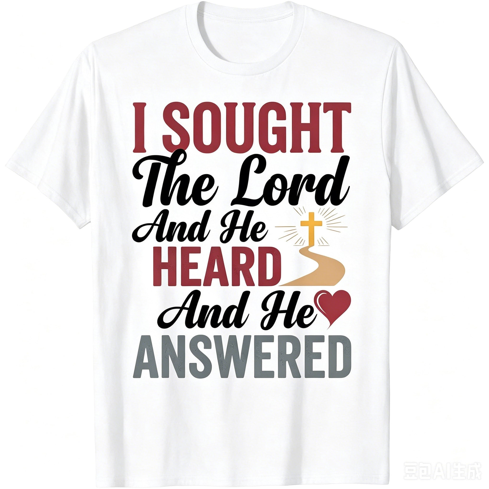 Christian Faith Graphic T-Shirt, I Sought The Lord And He Heard And He Answered Inspirational Cross Print Tee, Men's & Women's Casual Crew Neck Short Sleeve Religious Shirt, Bible Verse Gift for Chur