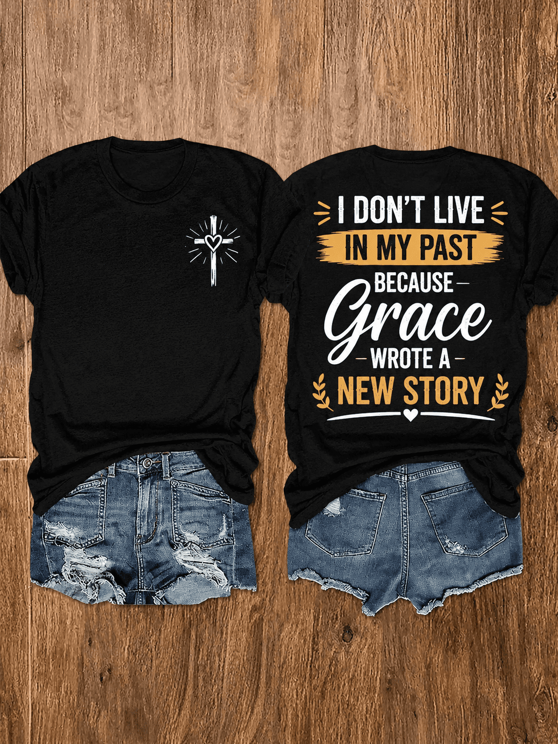 Christian Faith Graphic T-Shirt for Men & Women, Inspirational Double-Sided Religious Tee, Grace Wrote A New Story Print, Casual Short Sleeve Crew Neck Shirt