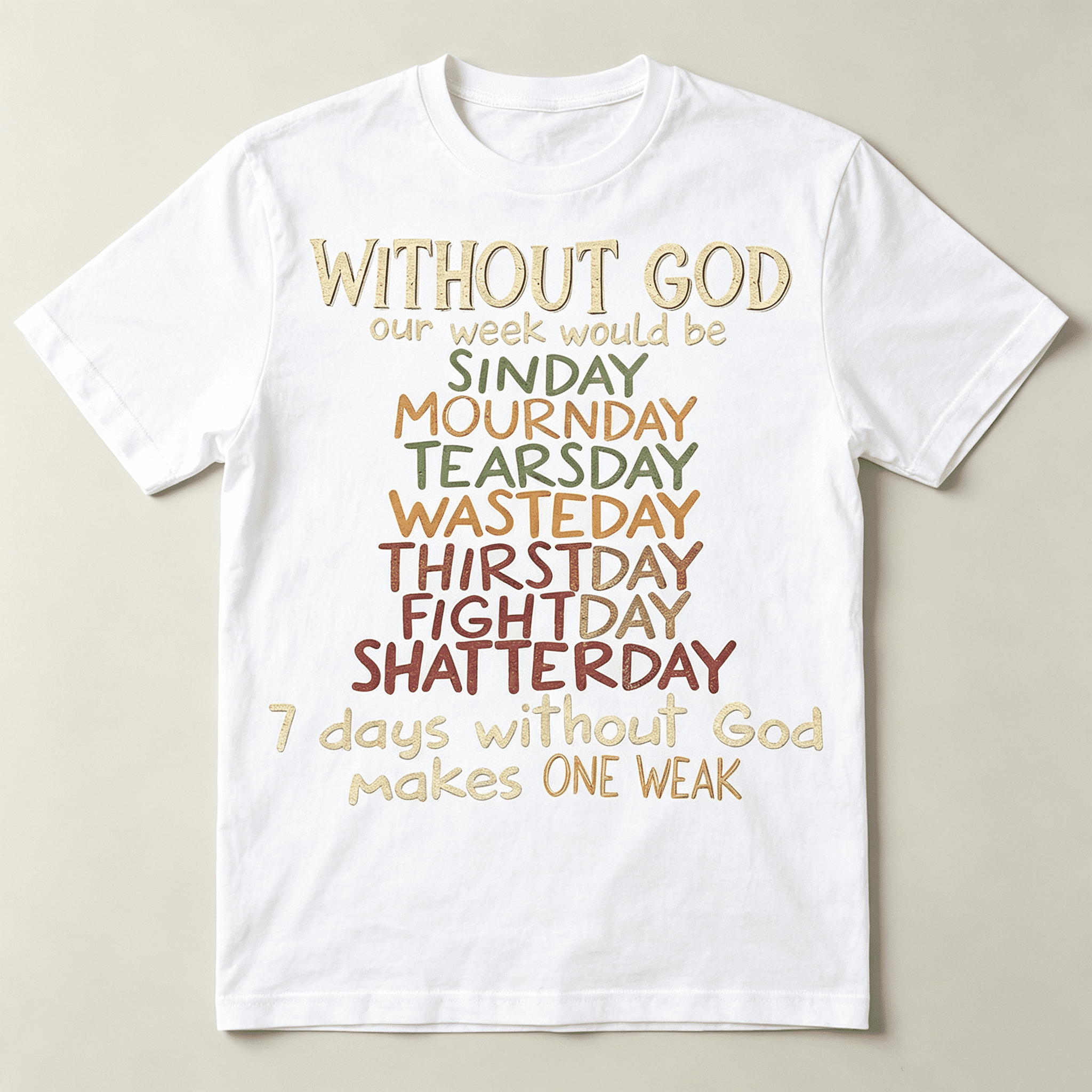 Christian Faith Humor Graphic T‑Shirt for Men Without God Our Week Would Be Funny Letter Print, Crew Neck Short Sleeve Tops