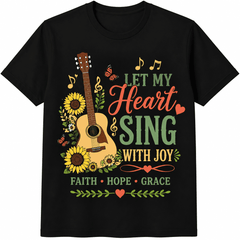 Christian Faith T-Shirt for Women, Inspirational Graphic Tee with Guitar and Sunflower, Faith Hope Grace Shirt, Religious Music Lover Top, Spiritual Gift for Women