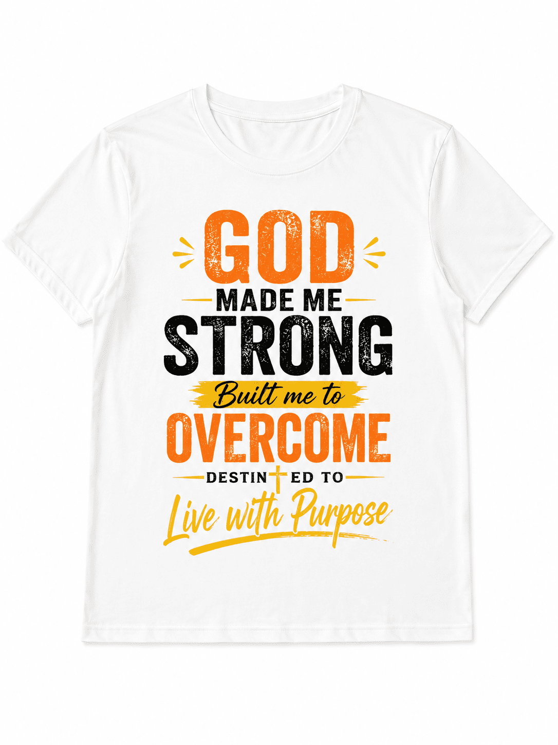 Christian Graphic T-Shirt, God Made Me Strong Built to Overcome Inspirational Faith Short Sleeve Crewneck Tee