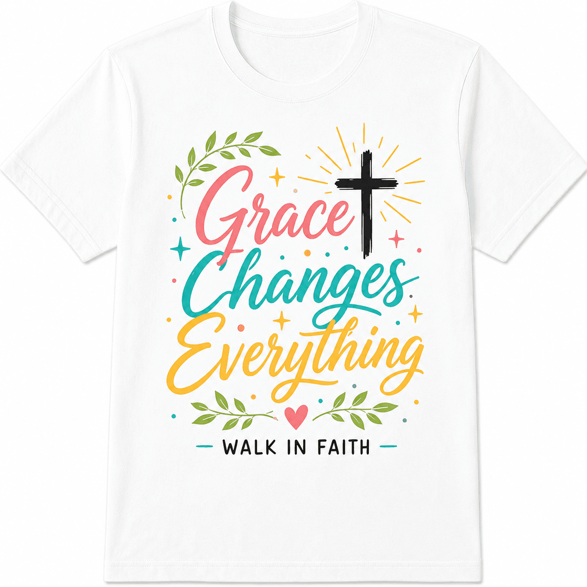 Christian Graphic T-Shirt for Women, Grace Changes Everything Faith Tee, Inspirational Religious Graphic Shirt, Casual Short Sleeve Top