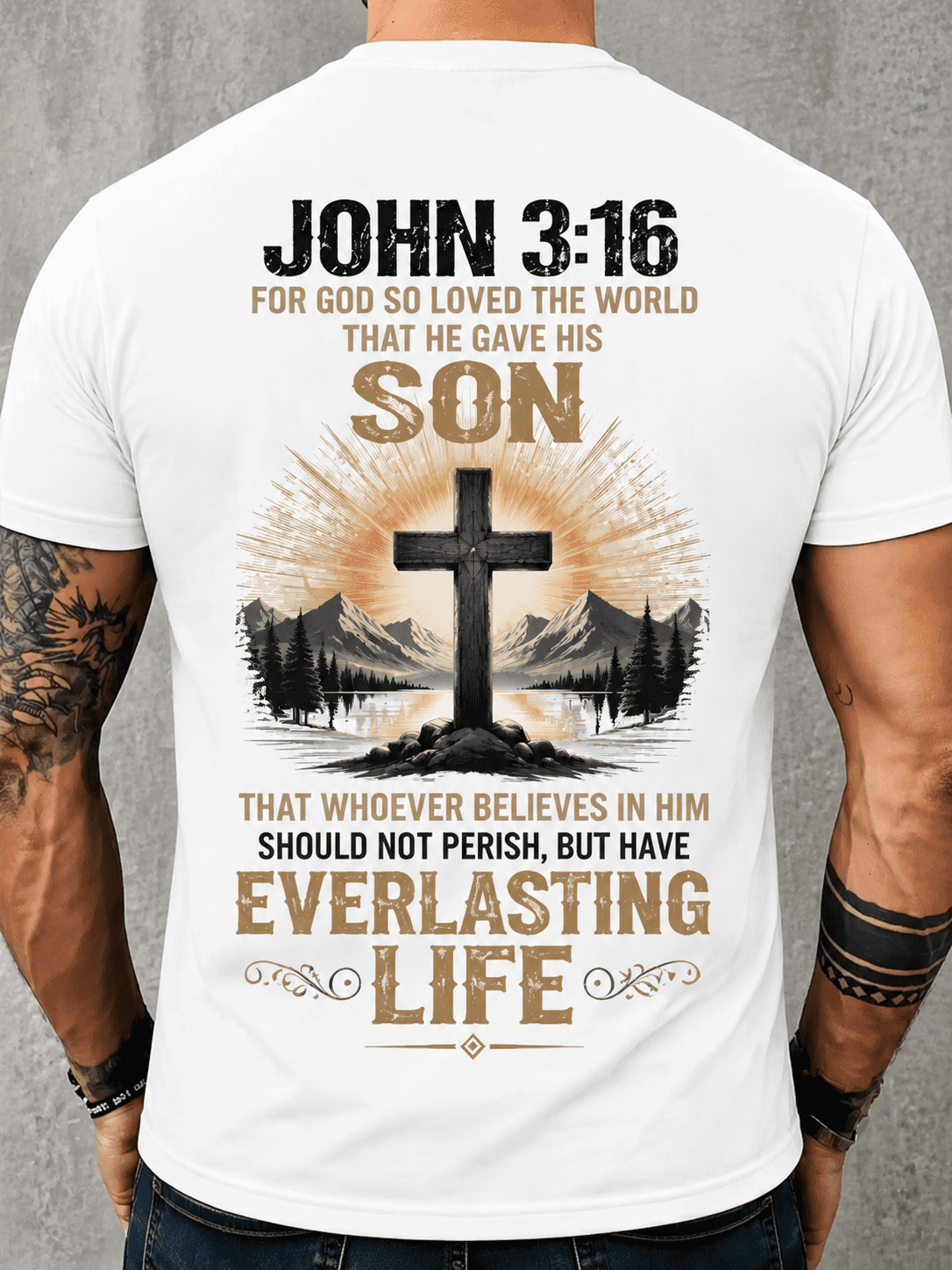 Christian Jesus T-Shirt for Men John 3:16 Bible Verse Cross Graphic Tee – Religious Inspirational Faith Gift Shirt