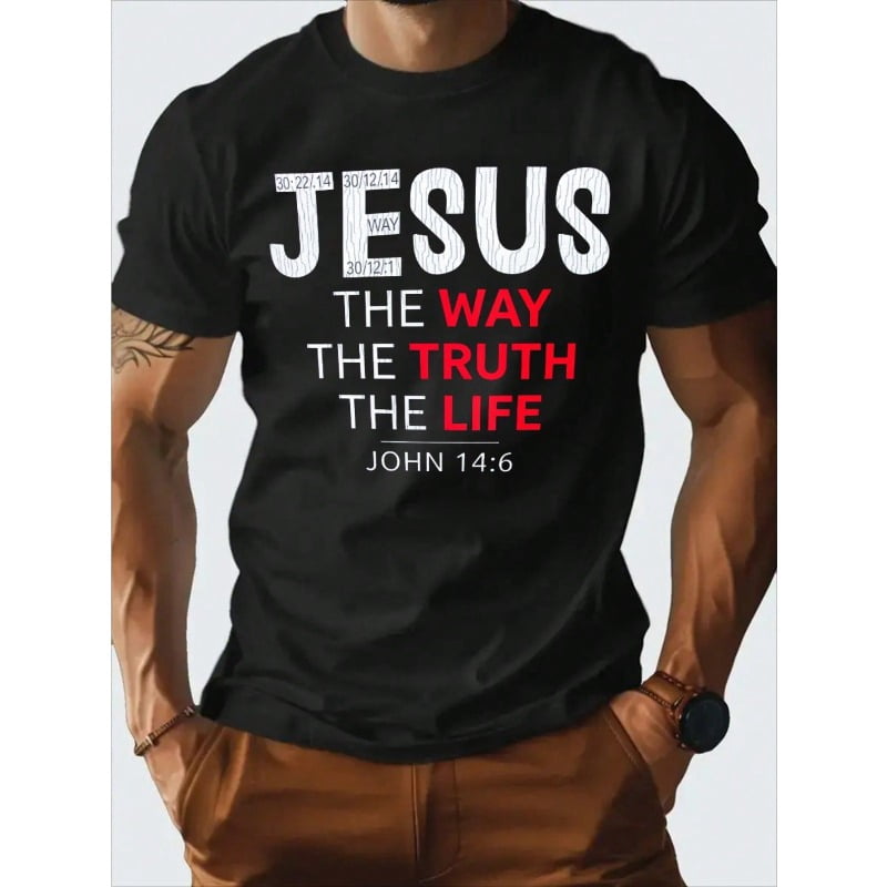 Christian Jesus The Way The Truth The Life John 14:6 Graphic T-Shirt for Men and Women, Inspirational Bible Verse Faith Crew Neck Short Sleeve Tee, Religious Church Gift