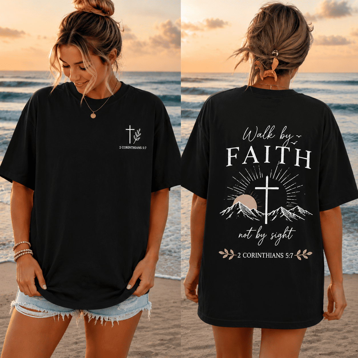 Christian Oversized T-Shirt for Women – Faith Over Fear Style Inspired Bible Verse Shirt “Walk by Faith Not by Sight” Casual Graphic Tee