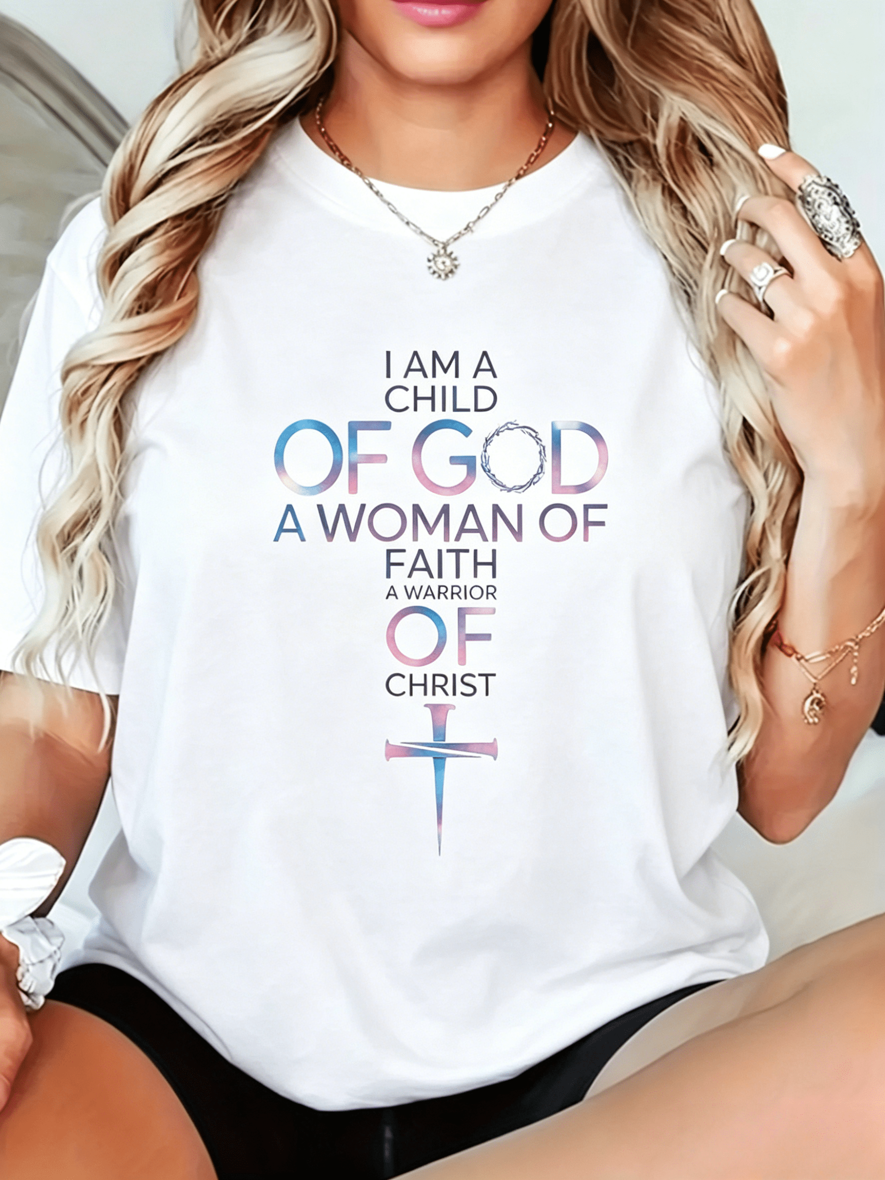 Christian Quote Print Religious Graphic Plus Size Short Sleeve T-shirt Women's Big Size Top Comfy Chic Faith Apparel for Curvy Ladies Daily Wear Casual Outing Street Style All-Season Essential