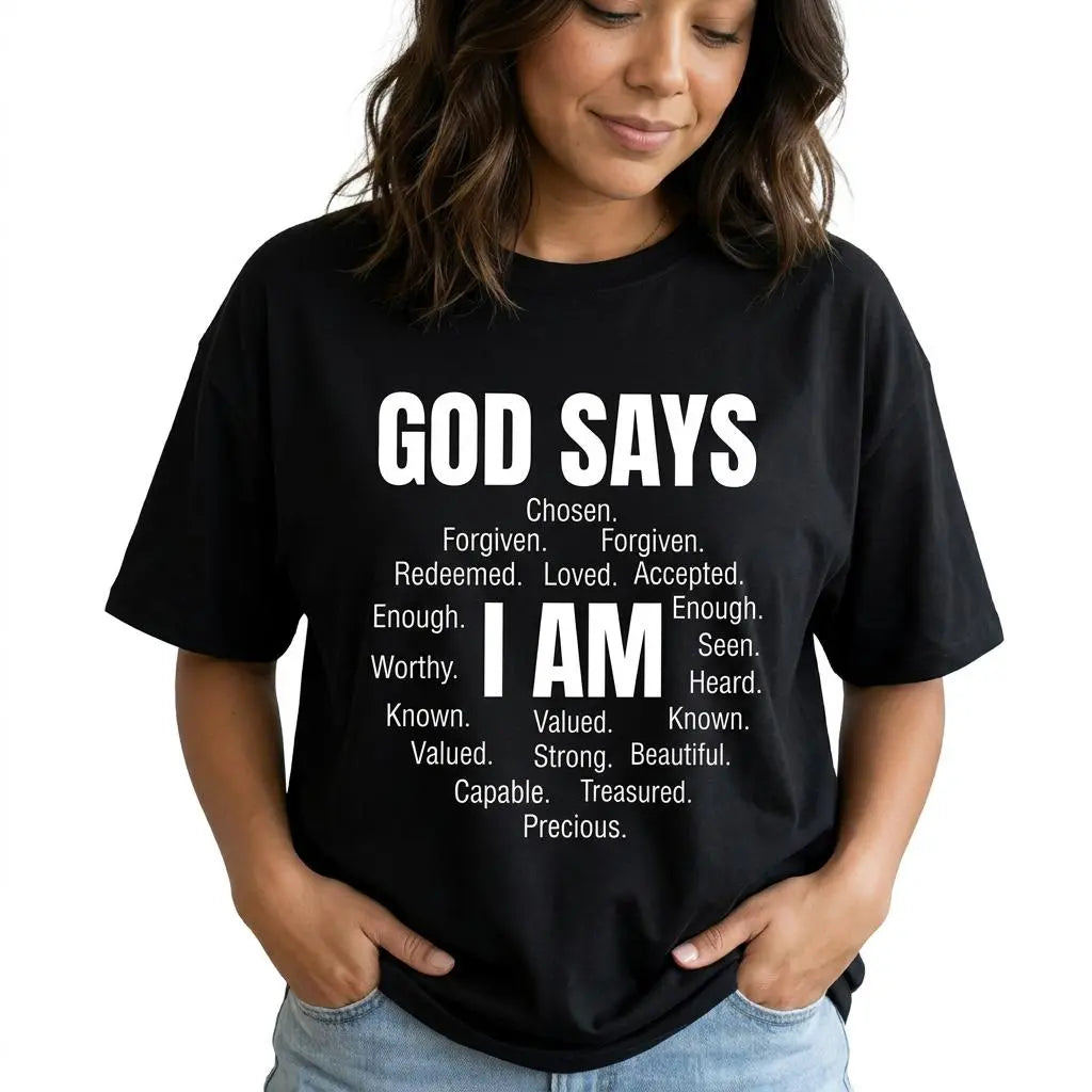 Christian Shirt Women God Says I Am Graphic Tee Plus Size Inspirational Faith Soft Top