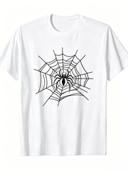 Cool Spider Web Graphic Black Tshirt, Simple Monochrome Spider Cobweb Gothic Print Short Sleeve Tee, Soft Cotton Halloween Party Daily Wear Shirt Gift for Gothic Lovers
