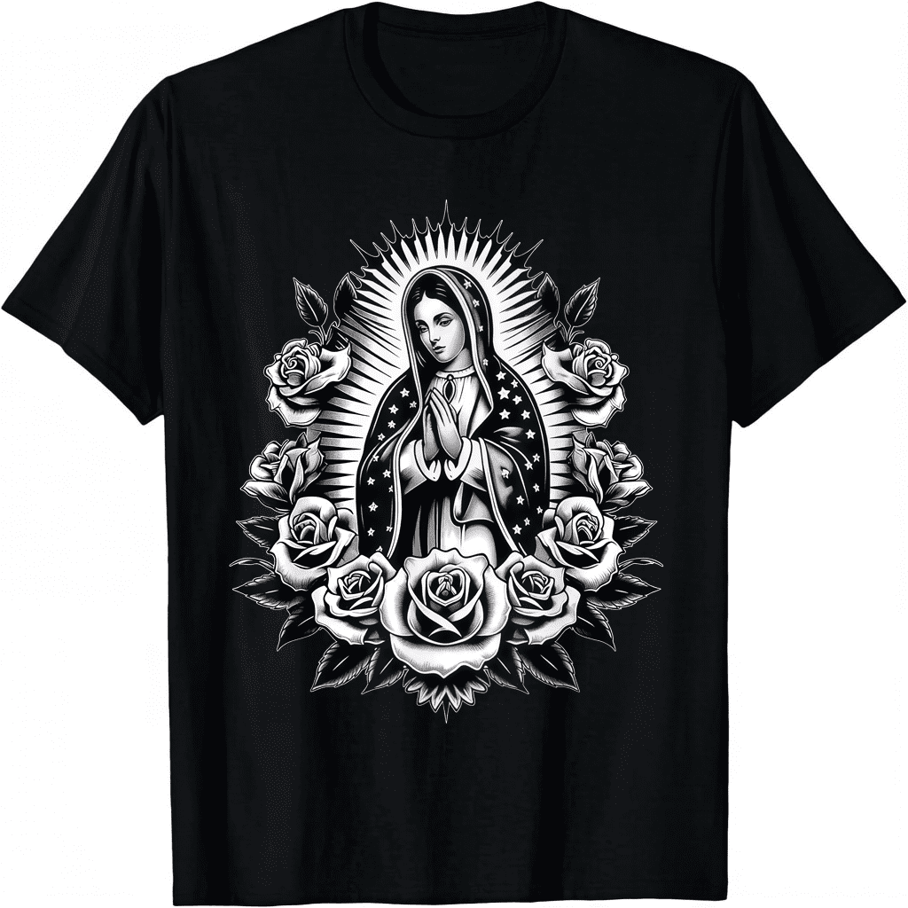 Cosas Mexicanas Apparel Co Virgen De Guadalupe Virgin Mary Virgencita Floral Tee