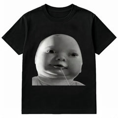 Cotton Funny AI Baby Holding Laugh Meme Viral Trend T-Shirt for Casual Wear & Trendy Outfits Comfortable Breathable Design Pure Cotton Fabric Soft and Light Loose Round Neckline
