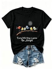 Cute Colorful Birds Sun Graphic T‑Shirt for Women, Positive Quote Casual Short Sleeve Crewneck Tee