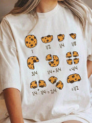 Cute Cookie Fraction Graphic T-Shirt for Teachers & Students, Funny Math Education Tee, Casual Crew Neck Short Sleeve Cotton Shirt, Mathematics Lover Gift
