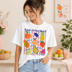 Cute Fruit of the Spirit Stripe Tshirt Boho Summer Christian Shirt Bible Tee
