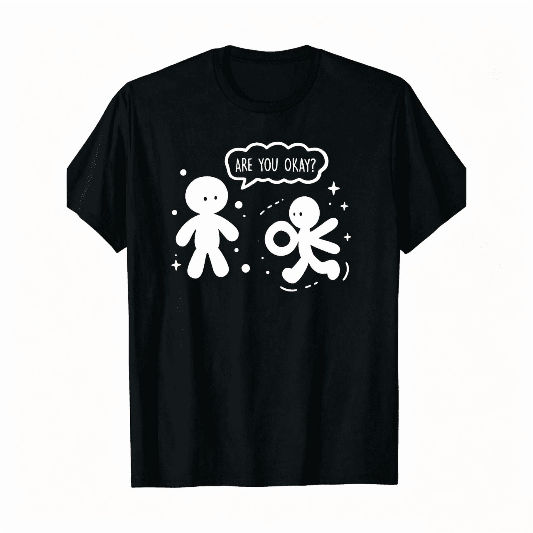 Cute Humorous Are You Okay Cartoon Character Printed Tshirt Fashion Casual Short Sleeve Top for Men Women