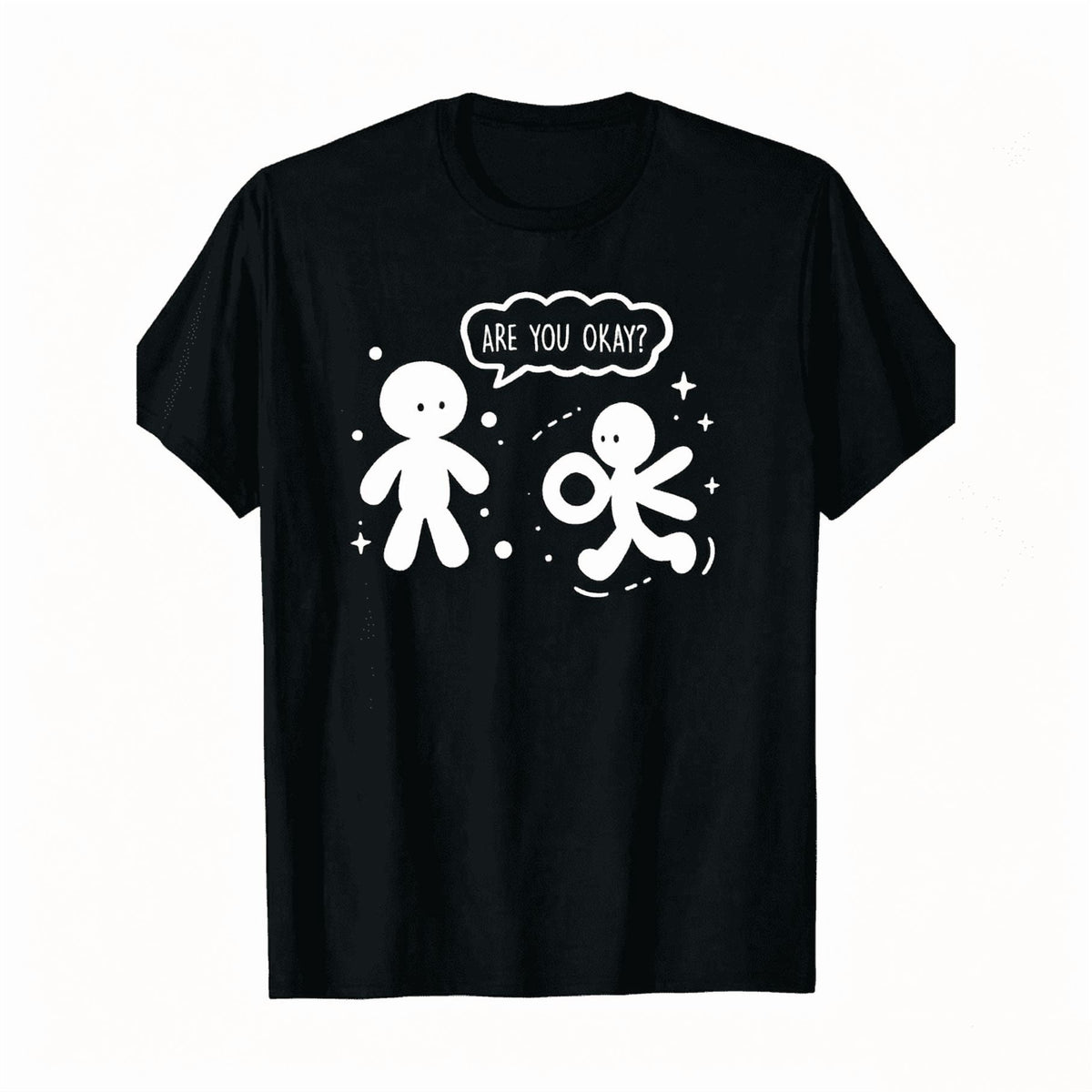Cute Humorous Are You Okay Cartoon Character Printed Tshirt Fashion Casual Short Sleeve Top for Men Women