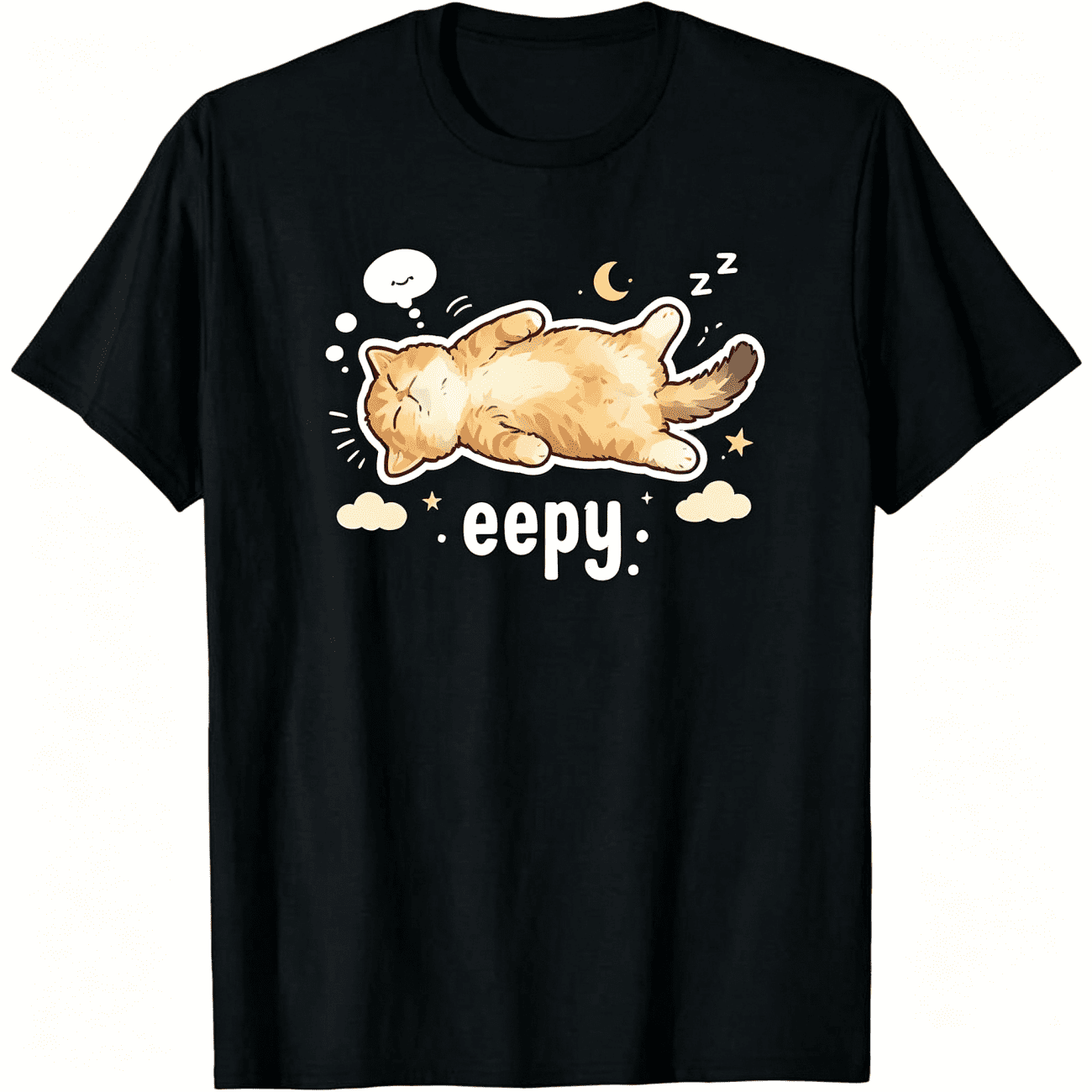 Cute Sleepy Cat Graphic T Shirt for Men Women, Kawaii Napping Orange Kitty Moon Stars Cloud Zzz Meme Print Breathable Lightweight Everyday Basic Top