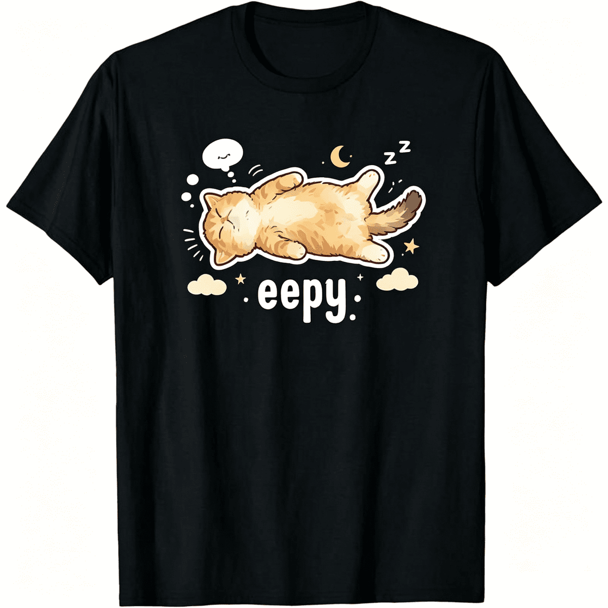 Cute Sleepy Cat Graphic T Shirt for Men Women, Kawaii Napping Orange Kitty Moon Stars Cloud Zzz Meme Print Breathable Lightweight Everyday Basic Top