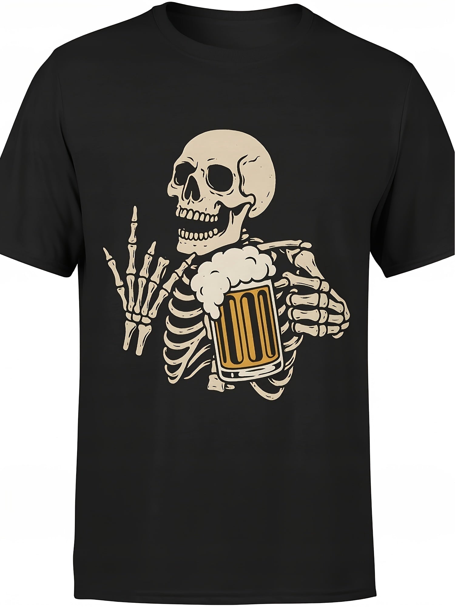 FUNNY beer T-shirt Men's Tee with skull Casual Crew Neck, Geometric-pattern, Perfect for All-season
