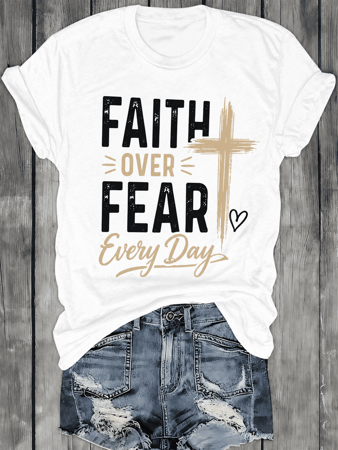 Faith Over Fear Every Day Christian Graphic T-Shirt for Men & Women, Inspirational Cross Cotton Crew Neck Casual Tee