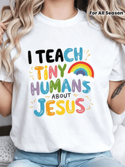 Faith Teacher Graphic T‑Shirt for Women, Casual Crewneck Short Sleeve Tee, Colorful Rainbow Inspirational Quote Everyday Tops