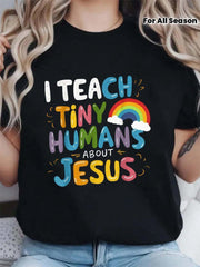 Faith Teacher Graphic T‑Shirt for Women, Casual Crewneck Short Sleeve Tee, Colorful Rainbow Inspirational Quote Everyday Tops