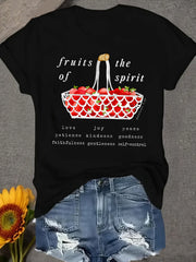 Fruits of The Spirit Galatians 522 Strawberry Basket Graphic Tee, Faith Inspirational Casual Women T-Shirt
