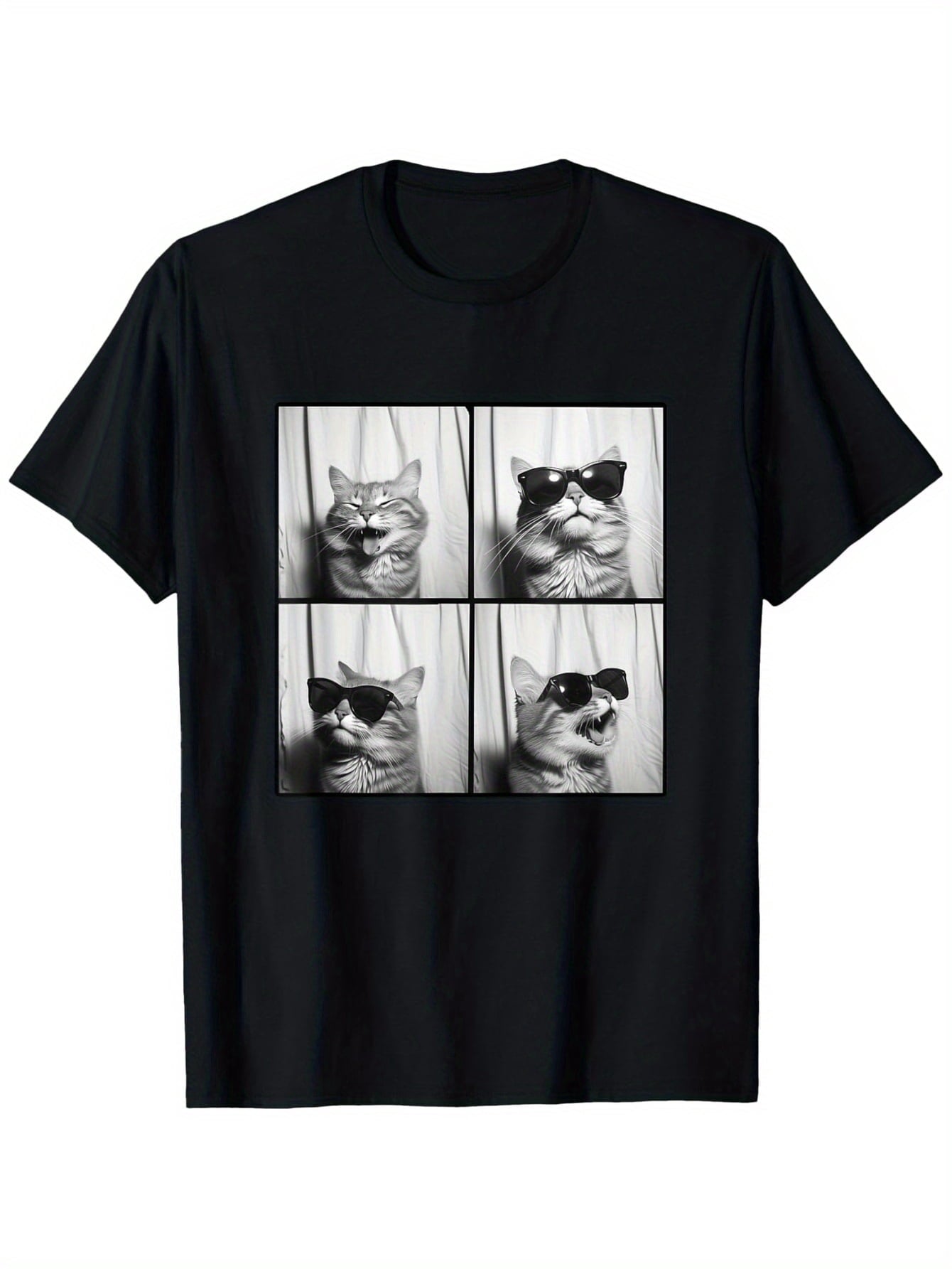 Fun Cool Cat Selfie T-Shirt Short Sleeve Graphic Tee | Cute Smiling Cat Lover Gift for Men Women Dad Mom Best Friend