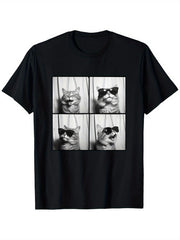 Fun Cool Cat Selfie T-Shirt Short Sleeve Graphic Tee | Cute Smiling Cat Lover Gift for Men Women Dad Mom Best Friend