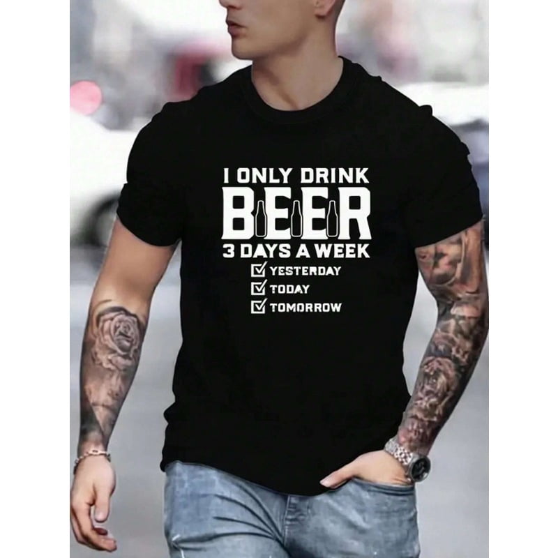Funny Beer Lover Graphic T-Shirt for Men, Humorous Drinking Quote Crew Neck Short Sleeve Tee, Casual Novelty Beer Humor Shirt, Gift for Beer Fans, BBQ, Parties and Father's Day