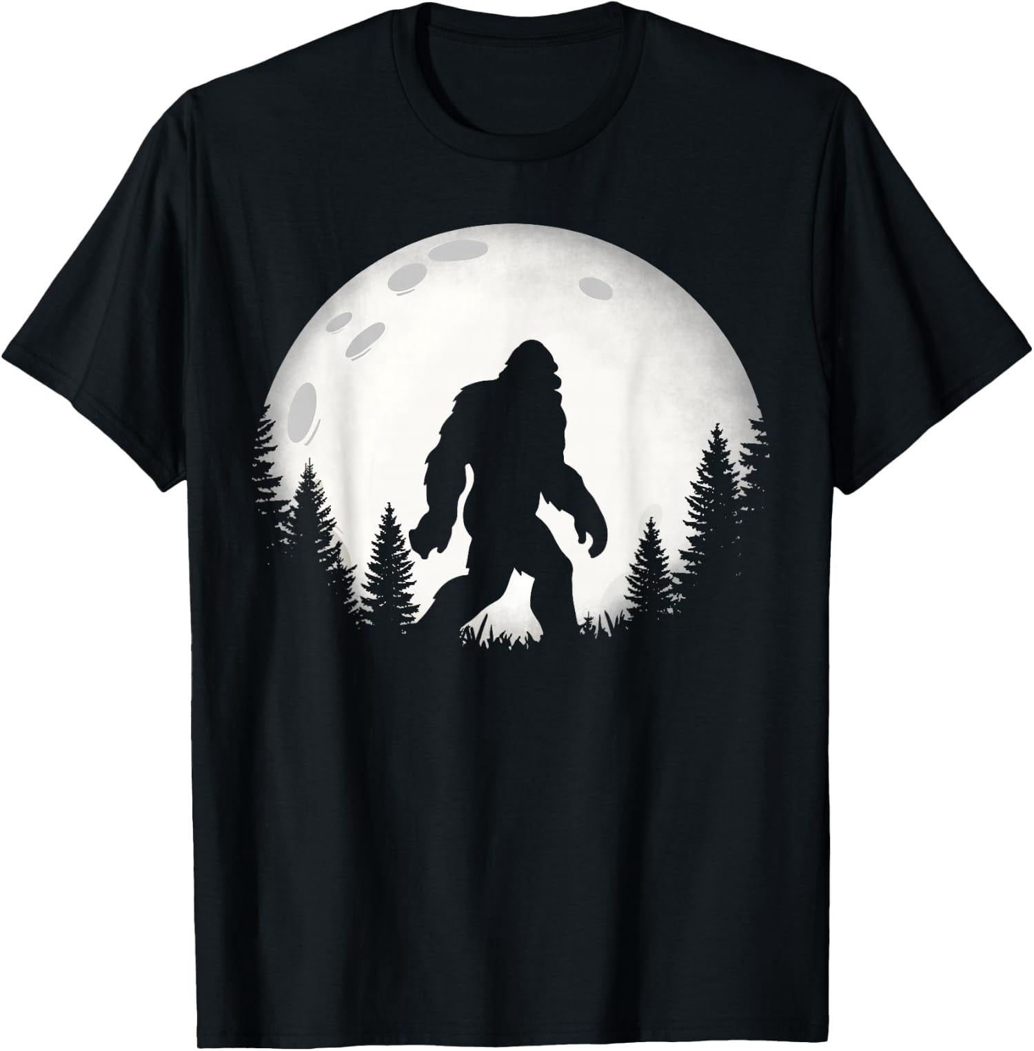 Funny Bigfoot Hiking Walking Moon Forest Trees Unisex T-Shirt