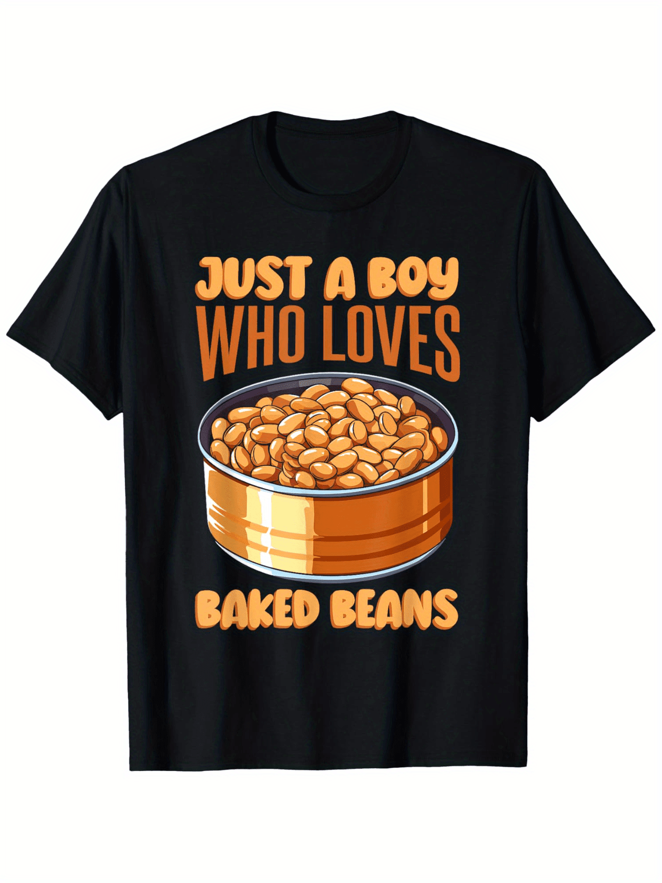 Funny "Boy Who Only Loves Baked Beans" Pattern T-Shirt - Casual Cartoon Canned Design, Perfect Gift Cute Short Sleeves