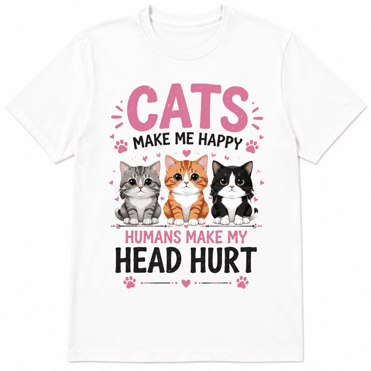 Funny Cat Lover Graphic T-Shirt for Women Men, Cute Kittens Cats Make Me Happy Graphic Tee, Casual Short Sleeve Cat Lover Gift