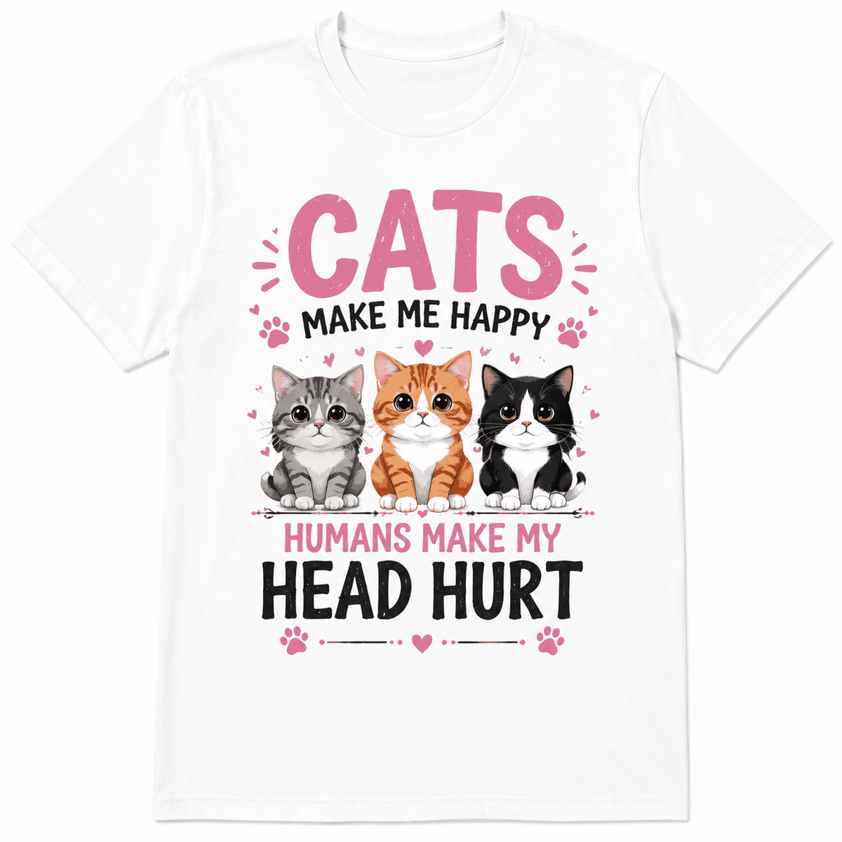 Funny Cat Lover Graphic T-Shirt for Women Men, Cute Kittens Cats Make Me Happy Graphic Tee, Casual Short Sleeve Cat Lover Gift