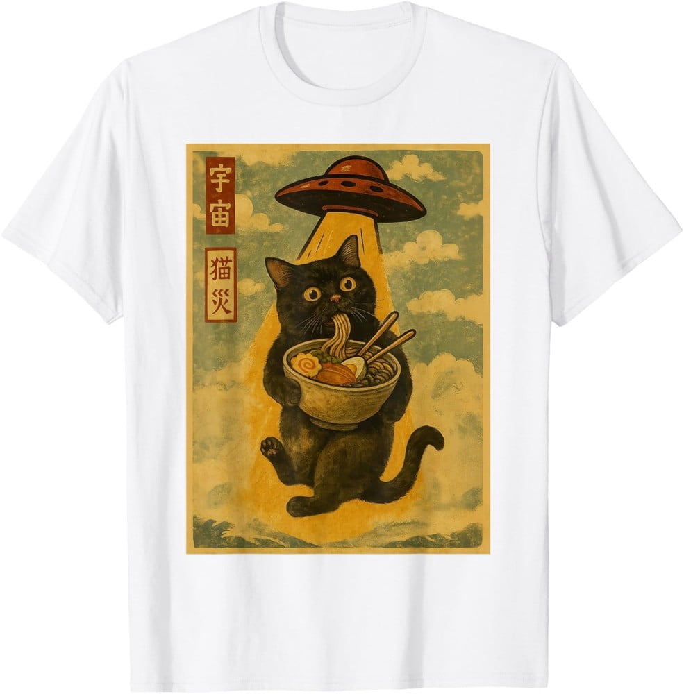 Funny Cat Ramen UFO Japanese Anime for Men Women T-Shirt