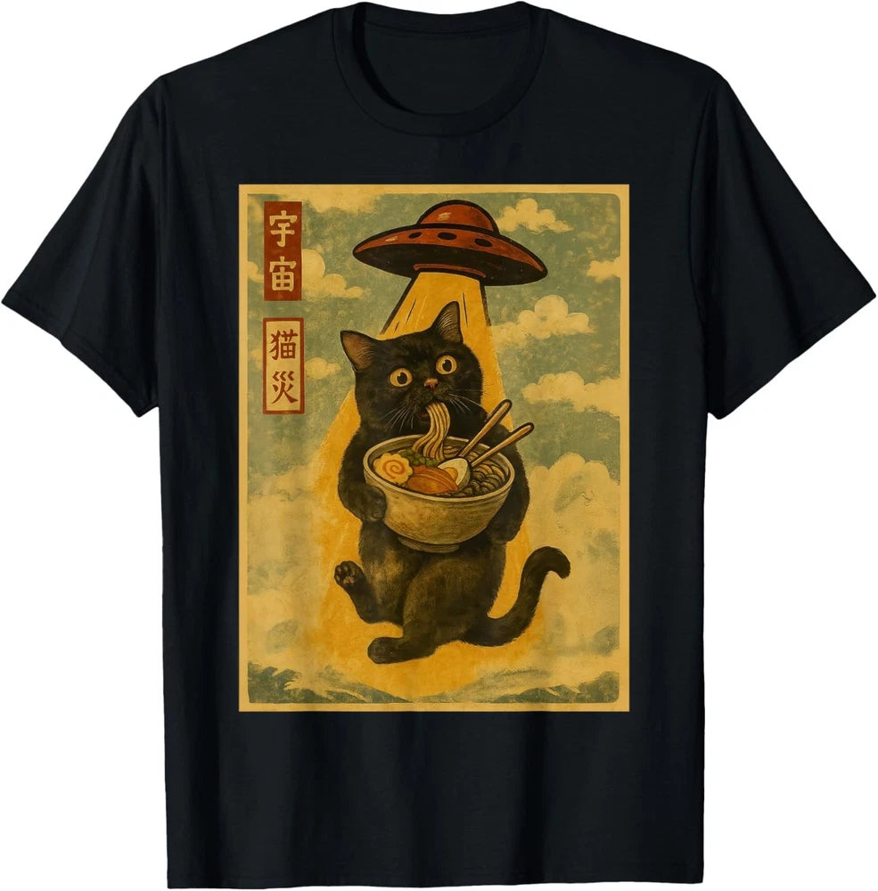 Funny Cat Ramen UFO Japanese Anime for Men Women T-Shirt