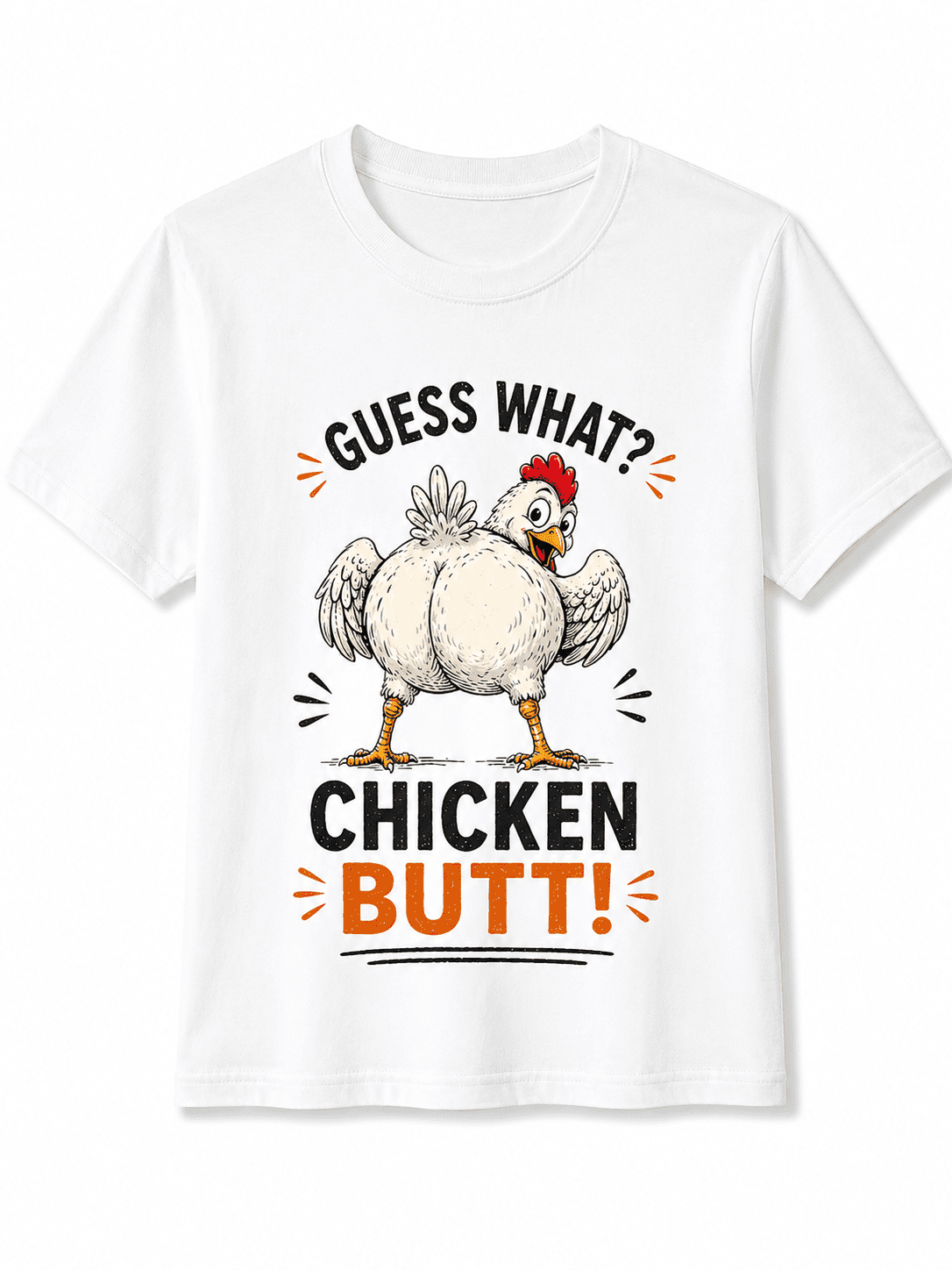 Funny Chicken Butt Graphic T-Shirt for Men & Women – Guess What? Chicken Butt! Humorous Cartoon Chicken Cotton Crew Neck Casual Tee