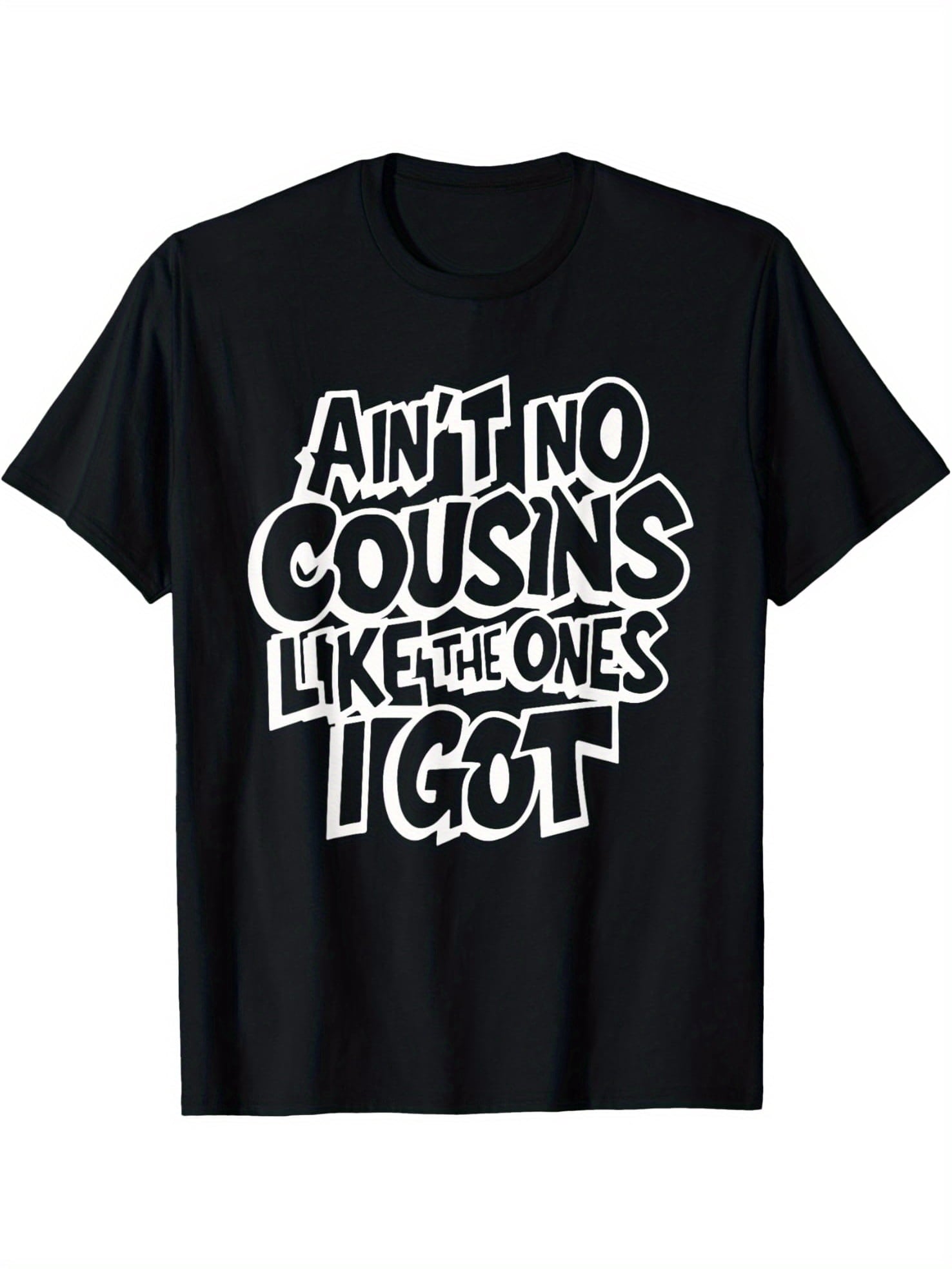 Funny Cousin Crew T-Shirt, Casual Crew Neck Short Sleeve Tee, Breathable Fabric, Slight Stretch, Summer Fashion Top, Regular Fit, Summer Trendy T-Shirt
