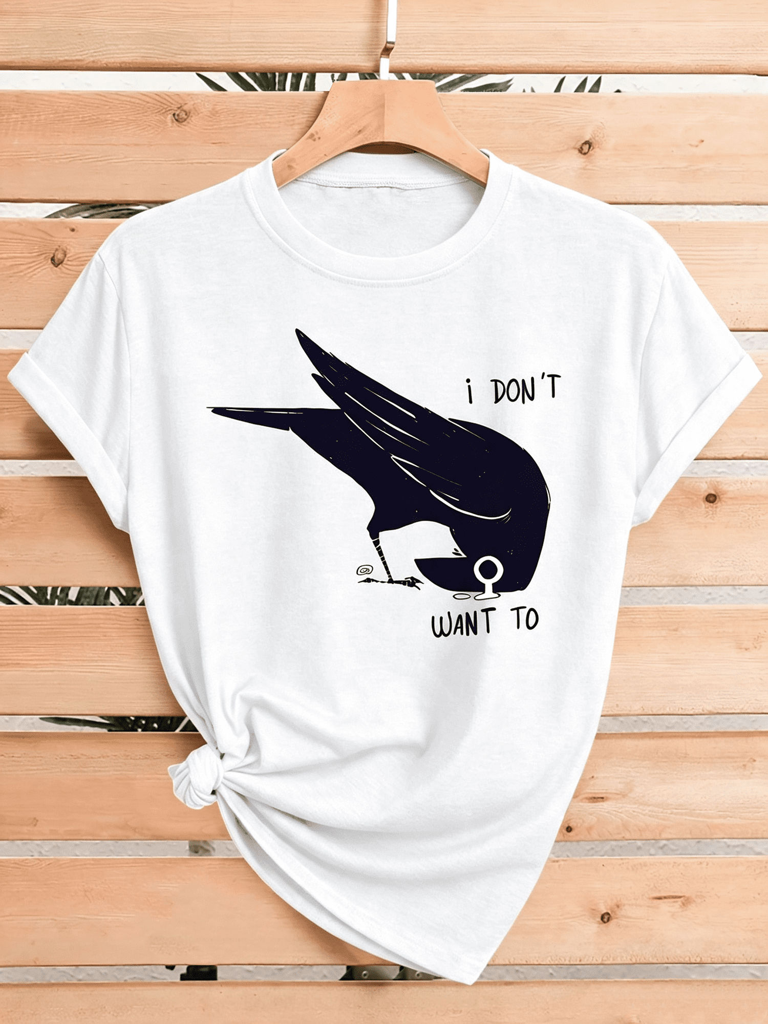Funny Crow Graphic T‑Shirts for Women, Casual Short Sleeve Crewneck Tee, Humorous Bird Quote Print Everyday Tops