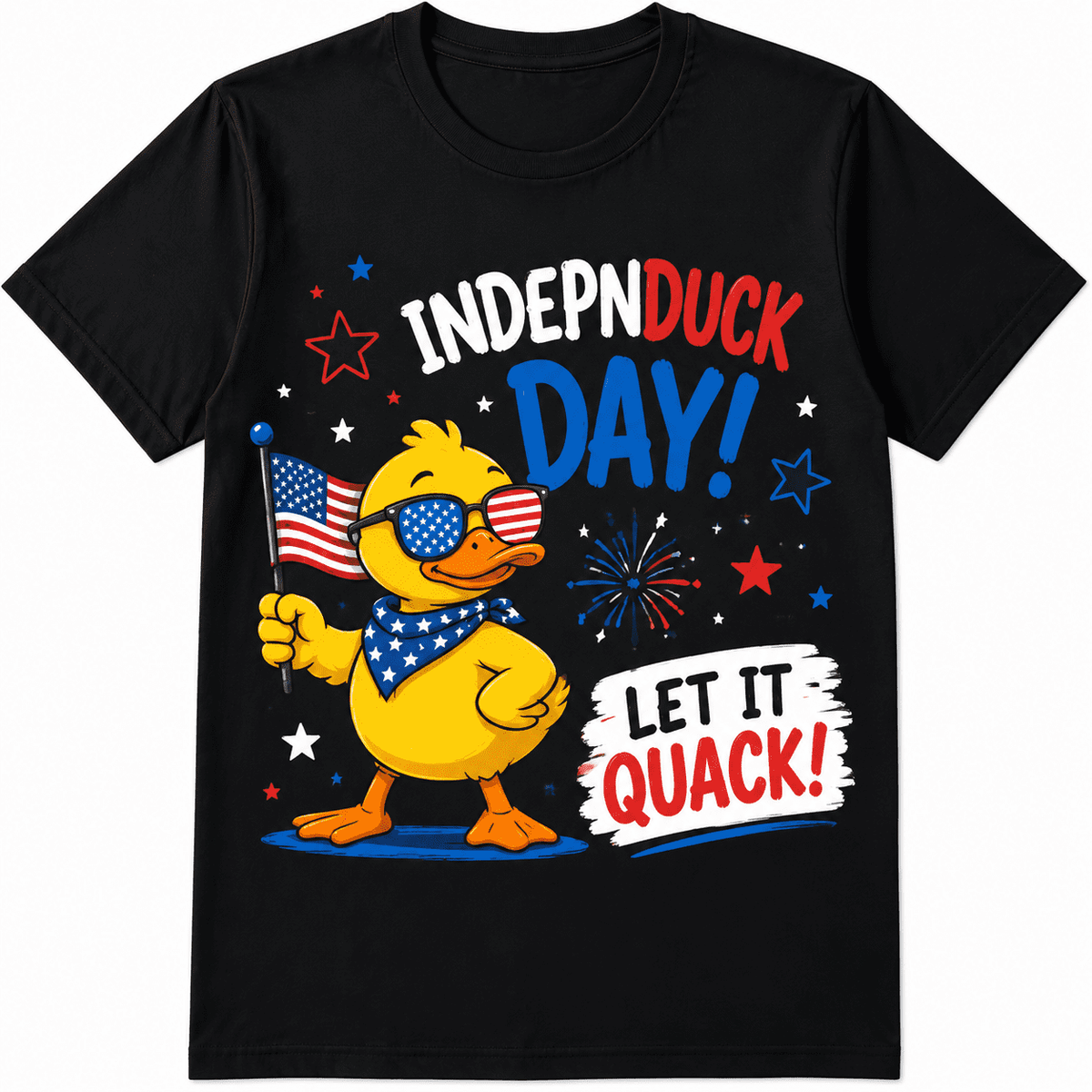 Funny Duck 4th of July Independence Day Shirt, INDEPEN DUCK Patriotic USA Flag Graphic Tee, Let It Quack Novelty Humor T-Shirt Gift for Men Women