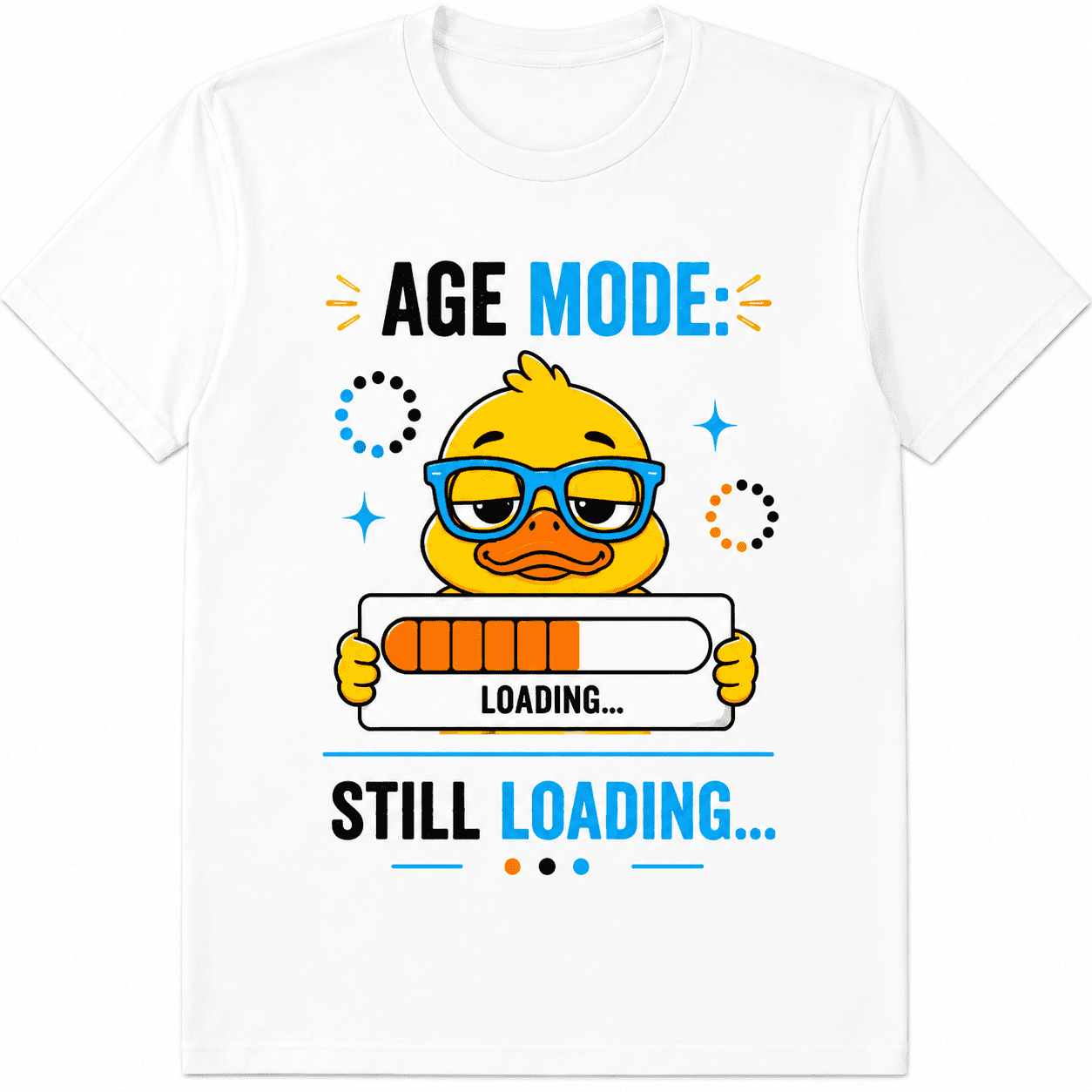 Funny Duck Graphic T-Shirt for Men Women, Age Mode Still Loading Meme Shirt, Cute Cartoon Duck Humor Tee, Novelty Gift for Friends Family Casual Wear