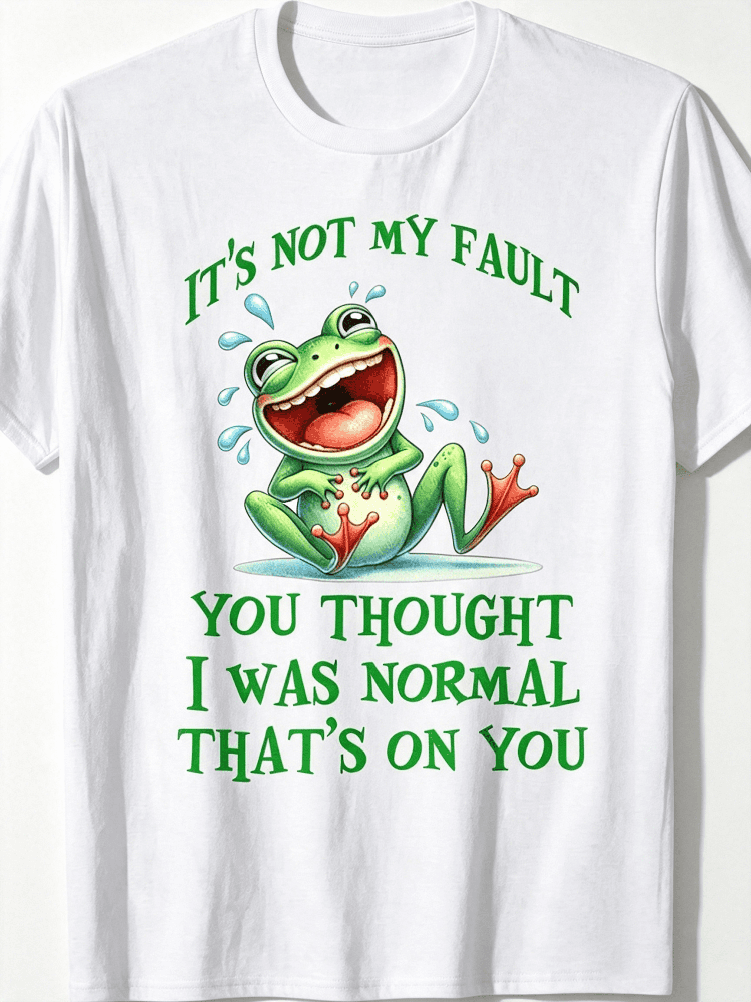 Funny Laughing Frog Graphic Crewneck Tee, It's Not My Fault Humor Quote Casual Short Sleeve T-Shirt for Men Women Daily Wear